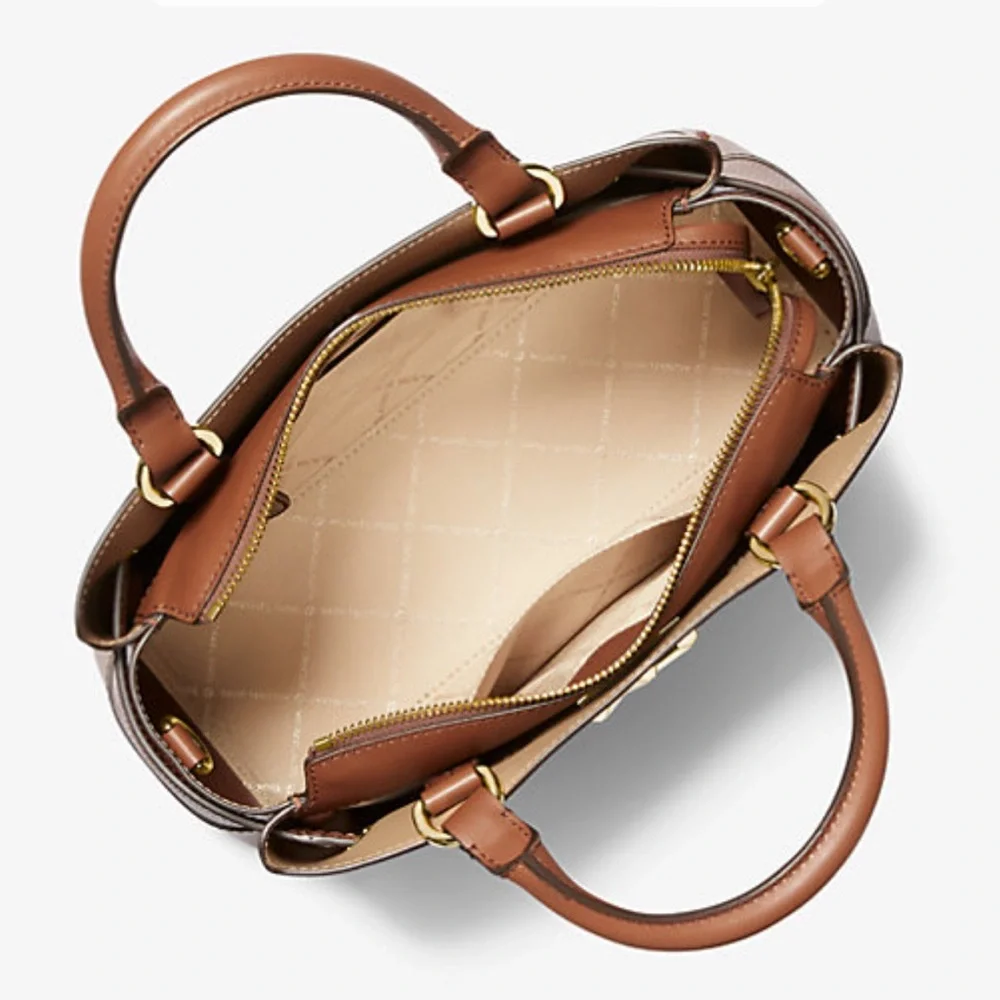 MICHAEL KORS
Reed Large Leather Belted Satchel Crossbody 
Luggage 
NWT - Picture 2 of 3